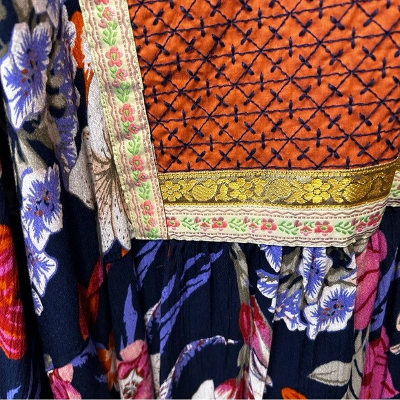 Cynthia Rowley Boho Multicolor Floral Ribbon Peasant Blouse Sz 2X - Picture 5 of 6